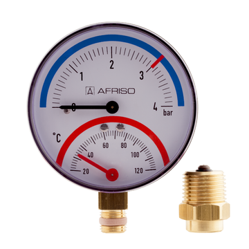 AFRISO Thermo-Manometer TM 80 20/120C 0/4bar 1/2 radial mit Ventil VOR 16380 16390 16400