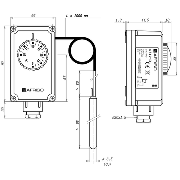 AFRISO Gehäusethermostat mit Kapillare GTK/7RD, 0/90C, Kapillarlänge 1000mm BEF 76730 76740